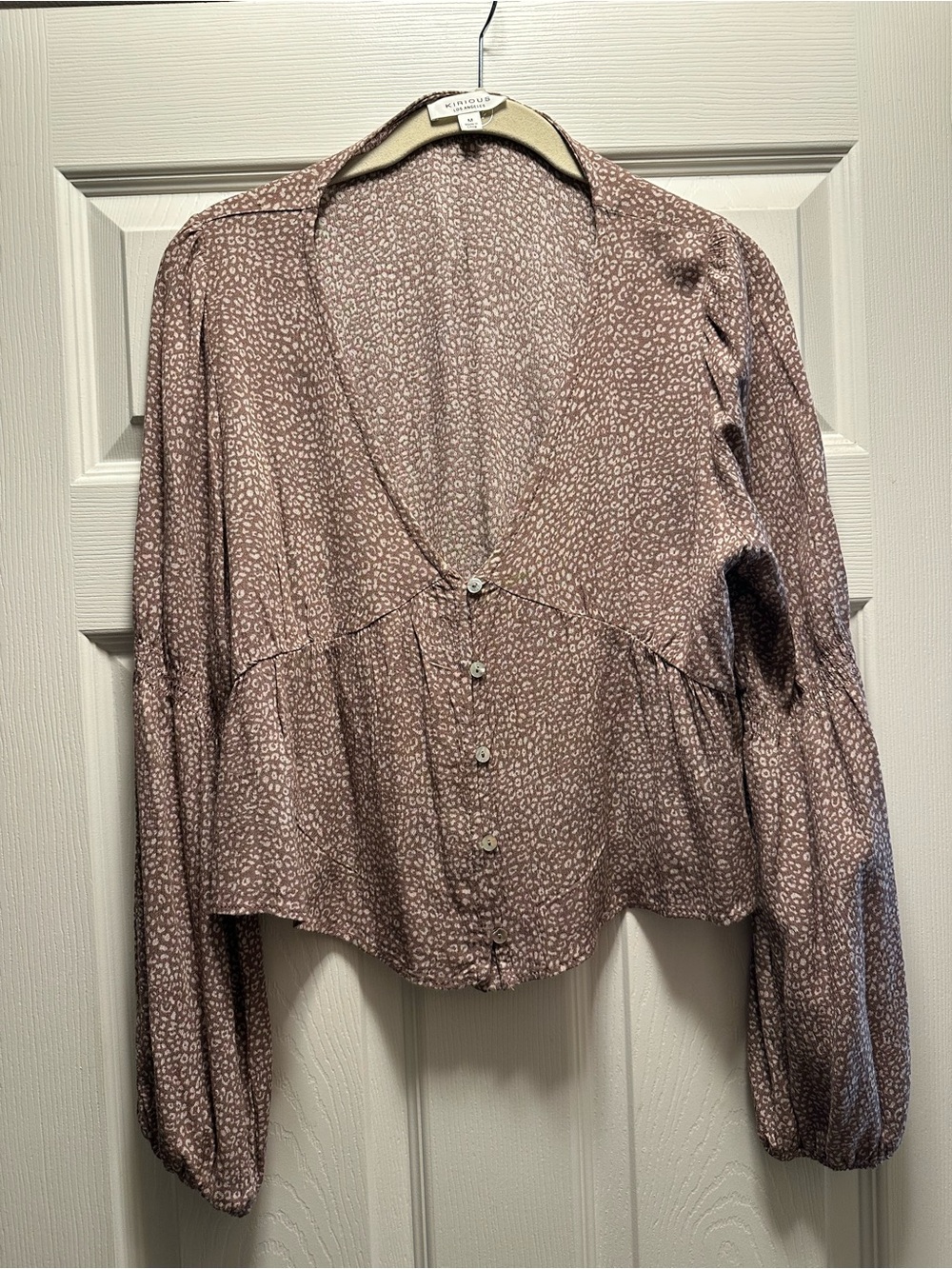 Taupe Printed V-Neck Button Blouse